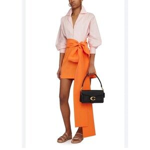 Bernadette Claire Bi-color Pink Orange Bow Waist Belt Longsleeve Mini Shirtdress